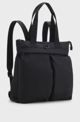 Tote-style backpack with 3D logo patch, Black