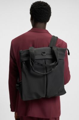 Tote-style backpack with 3D logo patch, Black