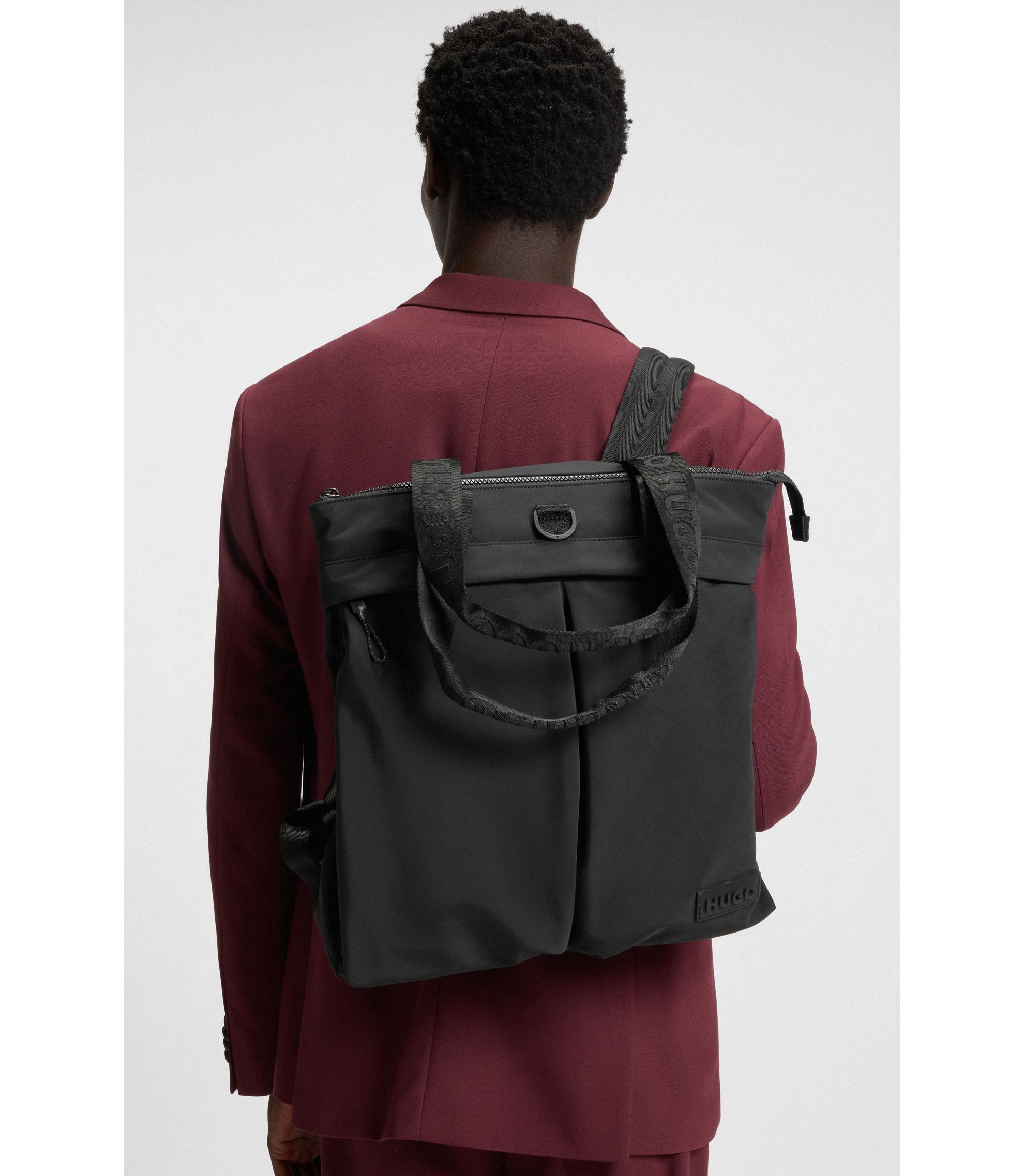 HUGO - Tote-style backpack with 3D logo patch - Black