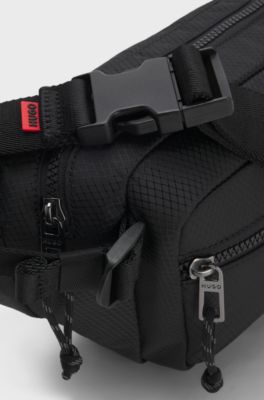 Sac ceinture en tissu ripstop avec patch &agrave; logo revisit&eacute;, Noir
