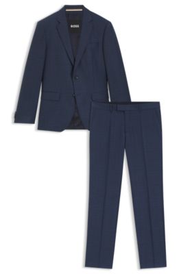 Two-piece slim-fit suit in checked virgin wool, Dark Blue