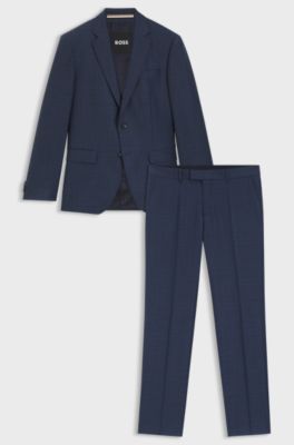 Two-piece slim-fit suit in checked virgin wool, Dark Blue