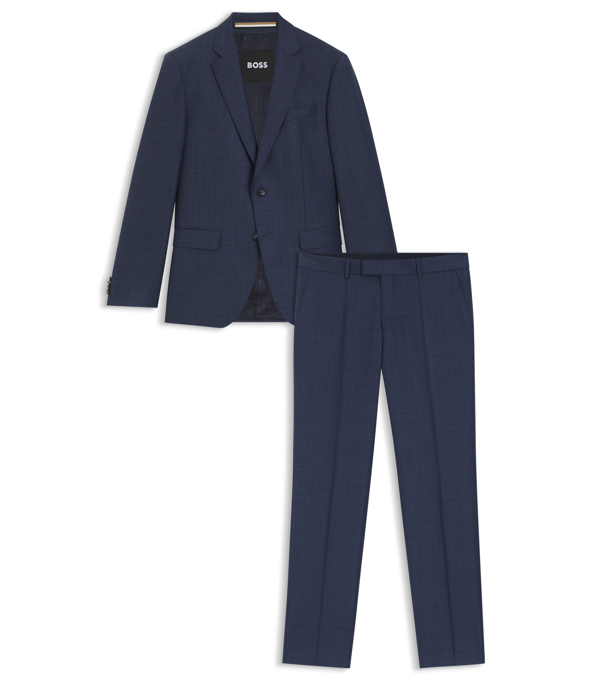 BOSS - Two-piece slim-fit suit in checked virgin wool - Dark Blue