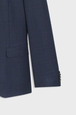 Two-piece slim-fit suit in checked virgin wool, Dark Blue