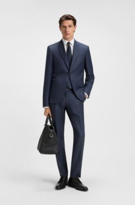 Two-piece slim-fit suit in checked virgin wool, Dark Blue