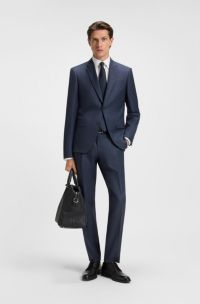 Abito due pezzi slim fit in lana vergine a quadri, Blu scuro