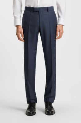 Two-piece slim-fit suit in checked virgin wool, Dark Blue