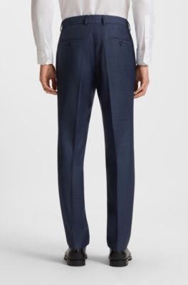 Two-piece slim-fit suit in checked virgin wool, Dark Blue