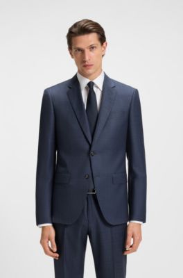 Two-piece slim-fit suit in checked virgin wool, Dark Blue