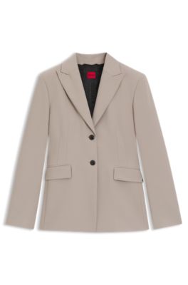 Regular-fit waisted blazer in stretch fabric, Light Beige