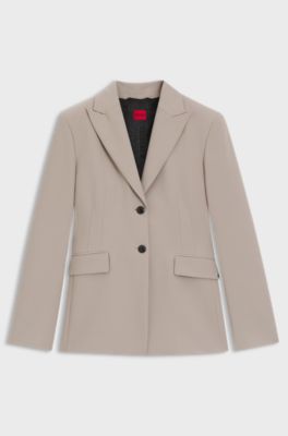 Regular-fit waisted blazer in stretch fabric, Light Beige