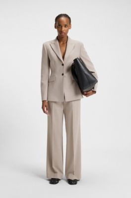 Regular-fit waisted blazer in stretch fabric, Light Beige