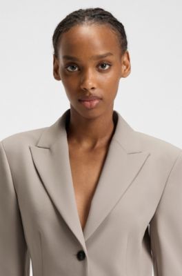 Regular-fit waisted blazer in stretch fabric, Light Beige