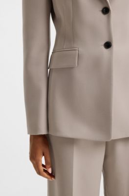 Regular-fit waisted blazer in stretch fabric, Light Beige