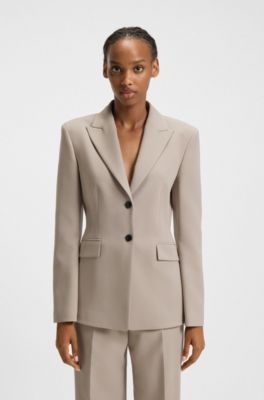 Regular-fit waisted blazer in stretch fabric, Light Beige