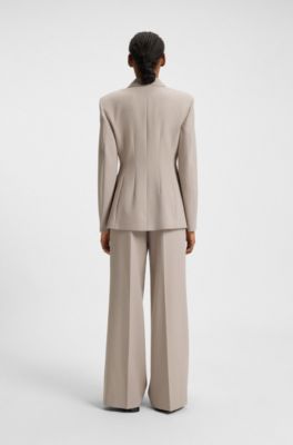 Regular-fit waisted blazer in stretch fabric, Light Beige