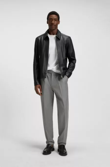 Tapered-fit trousers in melange virgin wool