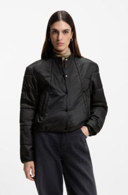 Packable jacket in lustrous water-repellent fabric, Black
