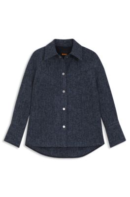 Relaxed-Fit Overshirt aus Tweed in Denim-Optik, Dunkelblau