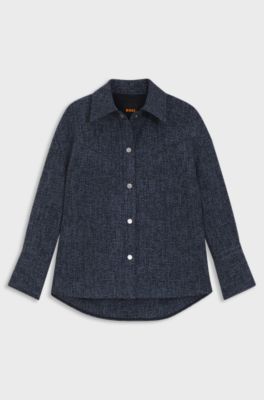 Relaxed-fit overshirt in denim-look tweed, Dark Blue