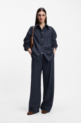 Relaxed-fit overshirt in denim-look tweed, Dark Blue