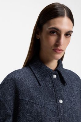 Relaxed-fit overshirt in denim-look tweed, Dark Blue