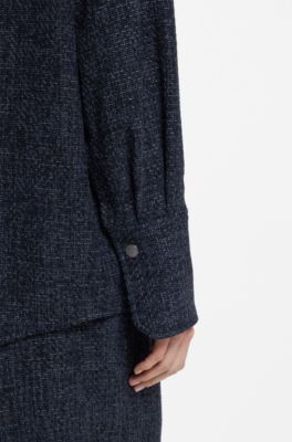 Relaxed-fit overshirt in denim-look tweed, Dark Blue