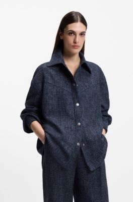 Relaxed-fit overshirt in denim-look tweed, Dark Blue