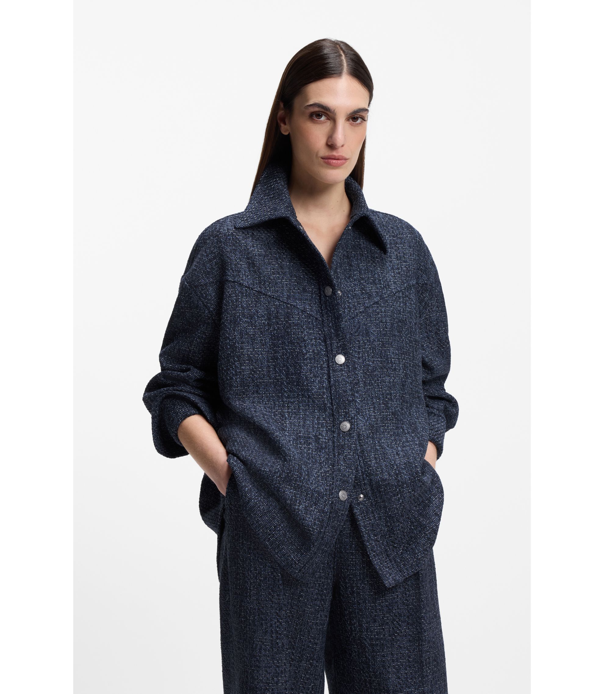 Relaxed-Fit Overshirt aus Tweed in Denim-Optik