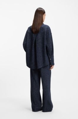 Relaxed-fit overshirt in denim-look tweed, Dark Blue