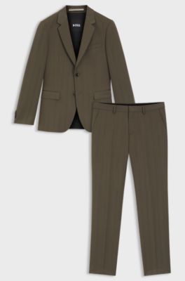 Two-piece slim-fit suit in a herringbone wool blend, Brown