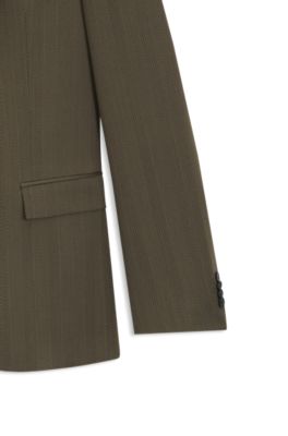 Two-piece slim-fit suit in a herringbone wool blend, Brown