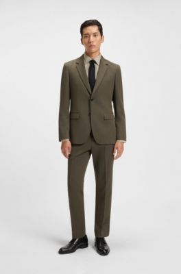 Two-piece slim-fit suit in a herringbone wool blend, Brown