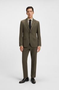 Two-piece slim-fit suit in a herringbone wool blend, Brown