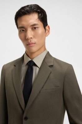 Two-piece slim-fit suit in a herringbone wool blend, Brown