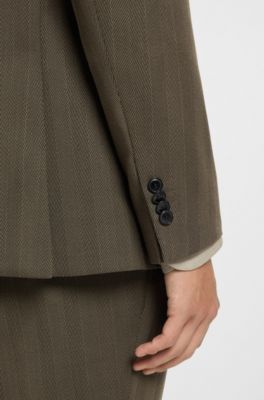 Two-piece slim-fit suit in a herringbone wool blend, Brown