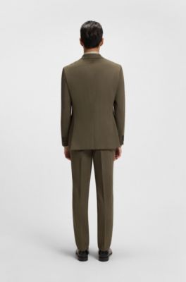 Two-piece slim-fit suit in a herringbone wool blend, Brown