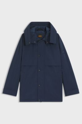 Wasserabweisende Jacke mit abnehmbarer Kapuze, Dunkelblau