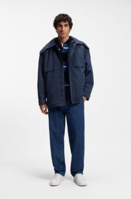 Wasserabweisende Jacke mit abnehmbarer Kapuze, Dunkelblau