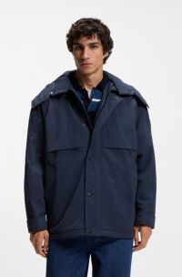 Wasserabweisende Jacke mit abnehmbarer Kapuze, Dunkelblau