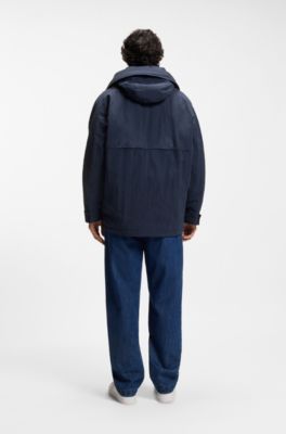 Wasserabweisende Jacke mit abnehmbarer Kapuze, Dunkelblau