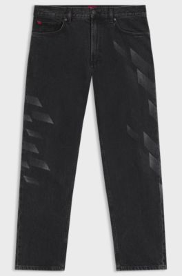 HUGO x RB relaxed-fit jeans with lasered pattern, Black