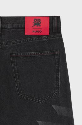 HUGO x RB relaxed-fit jeans with lasered pattern, Black