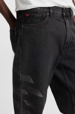 HUGO x RB relaxed-fit jeans with lasered pattern, Black