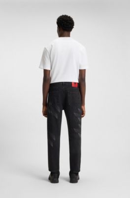 HUGO x RB relaxed-fit jeans with lasered pattern, Black