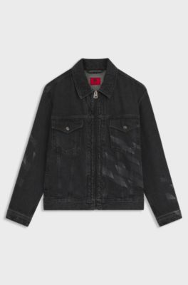 HUGO x RB black-denim jacket with lasered pattern, Black