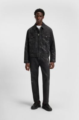 HUGO x RB black-denim jacket with lasered pattern, Black