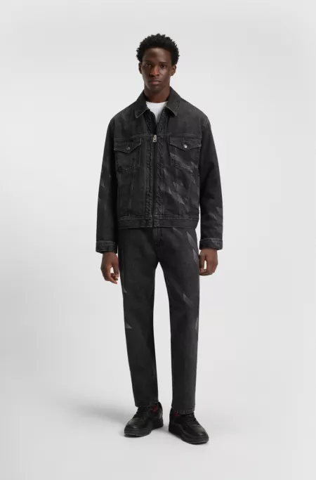 HUGO x RB black-denim jacket with lasered pattern