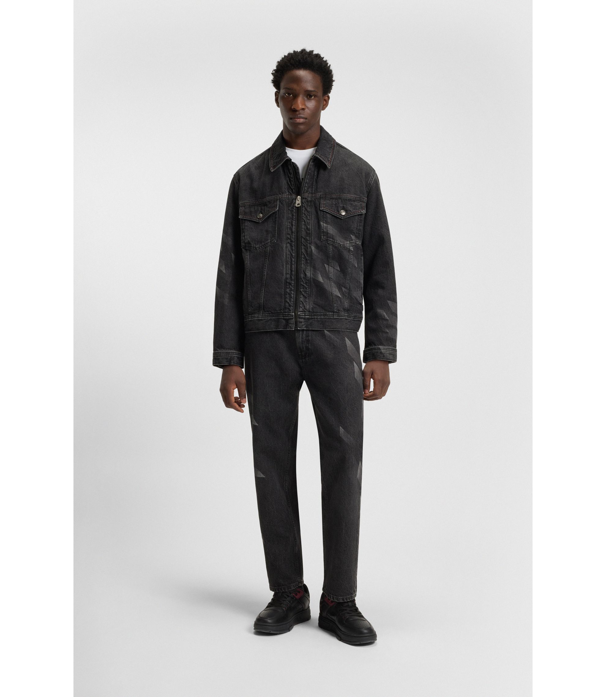 HUGO - HUGO x RB black-denim jacket with lasered pattern - Black