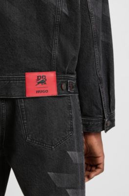 HUGO x RB black-denim jacket with lasered pattern, Black